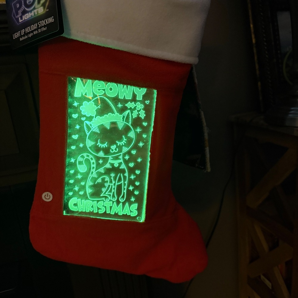 Yew Stuff Pop Light Up Holiday Stocking Meowy Christmas Cat LED 3D Effect 10"